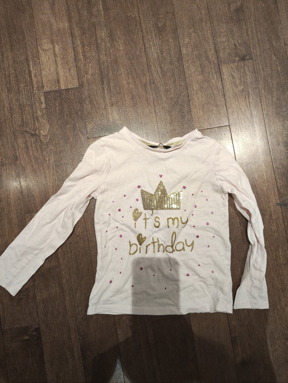 George Pink Long Sleeve "It's My Birthday" Tee with Gold Sequin Bow